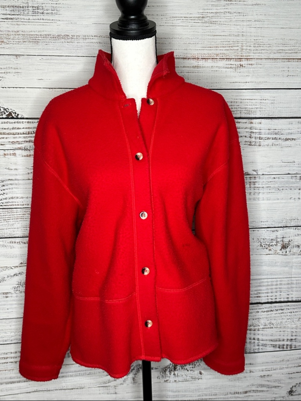 Classic Red Button-Front Jacket with Stand Collar